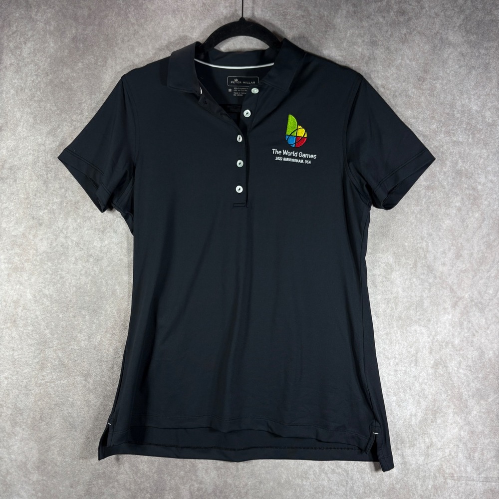 Peter Millar Polo Womens Medium Black The‎ World Games 2022 Performance Golf NEW